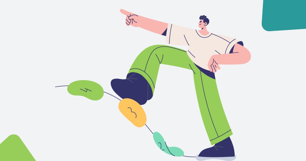 Ilustración de un hombre subiendo una montaña de pensamientos negativos, para hablar de cómo cambiar pensamientos negativos.